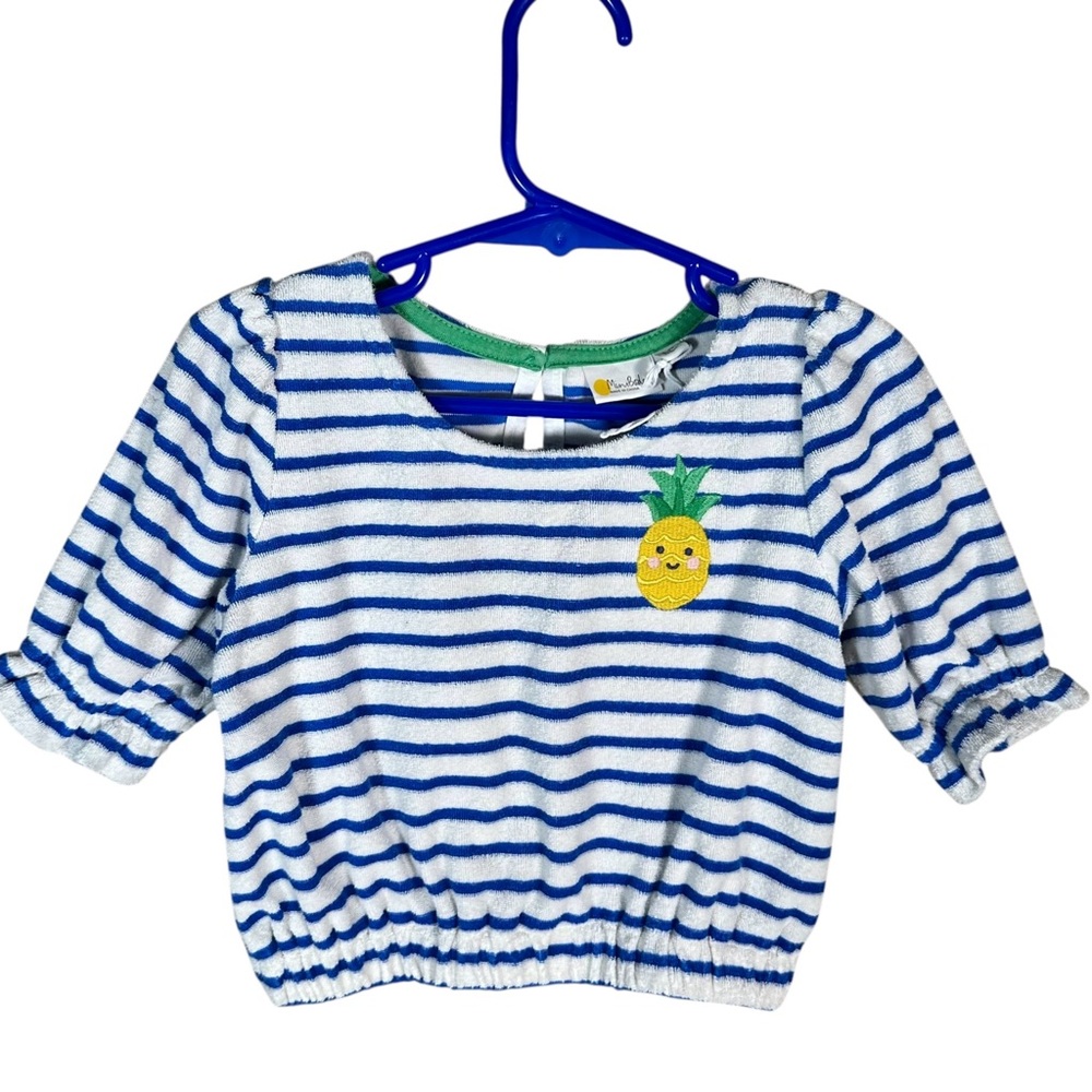 MINI BODEN Striped Embroidered Pineapple Terry Cotton Top (3-4yrs)